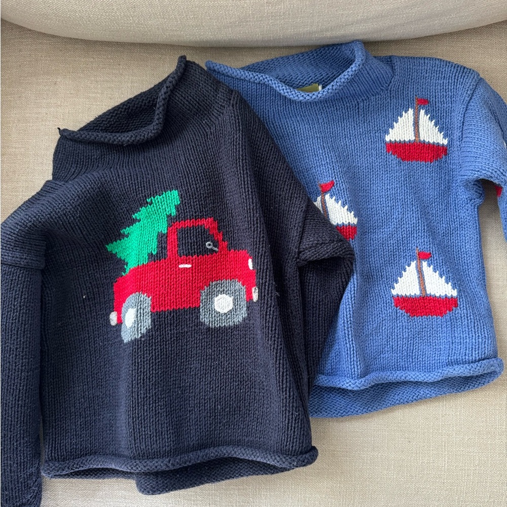 two rollneck sweaters